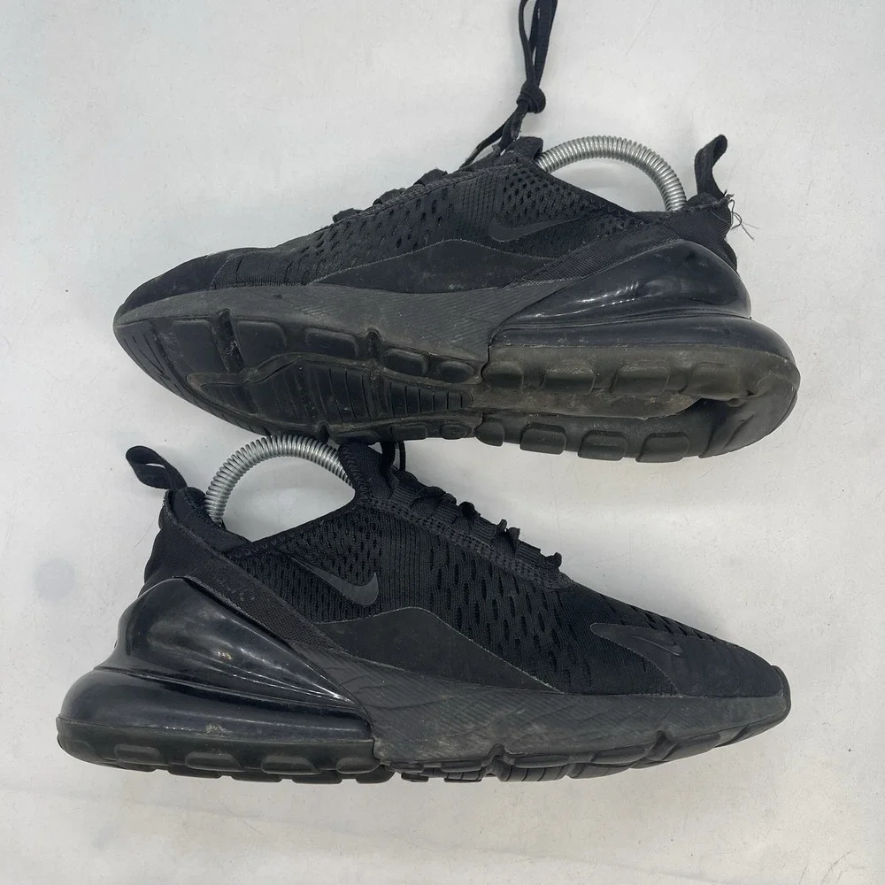 Nike Air Max 270 Triple Black Shoes Womens 7.5 Trainers Lace Up Running Casual